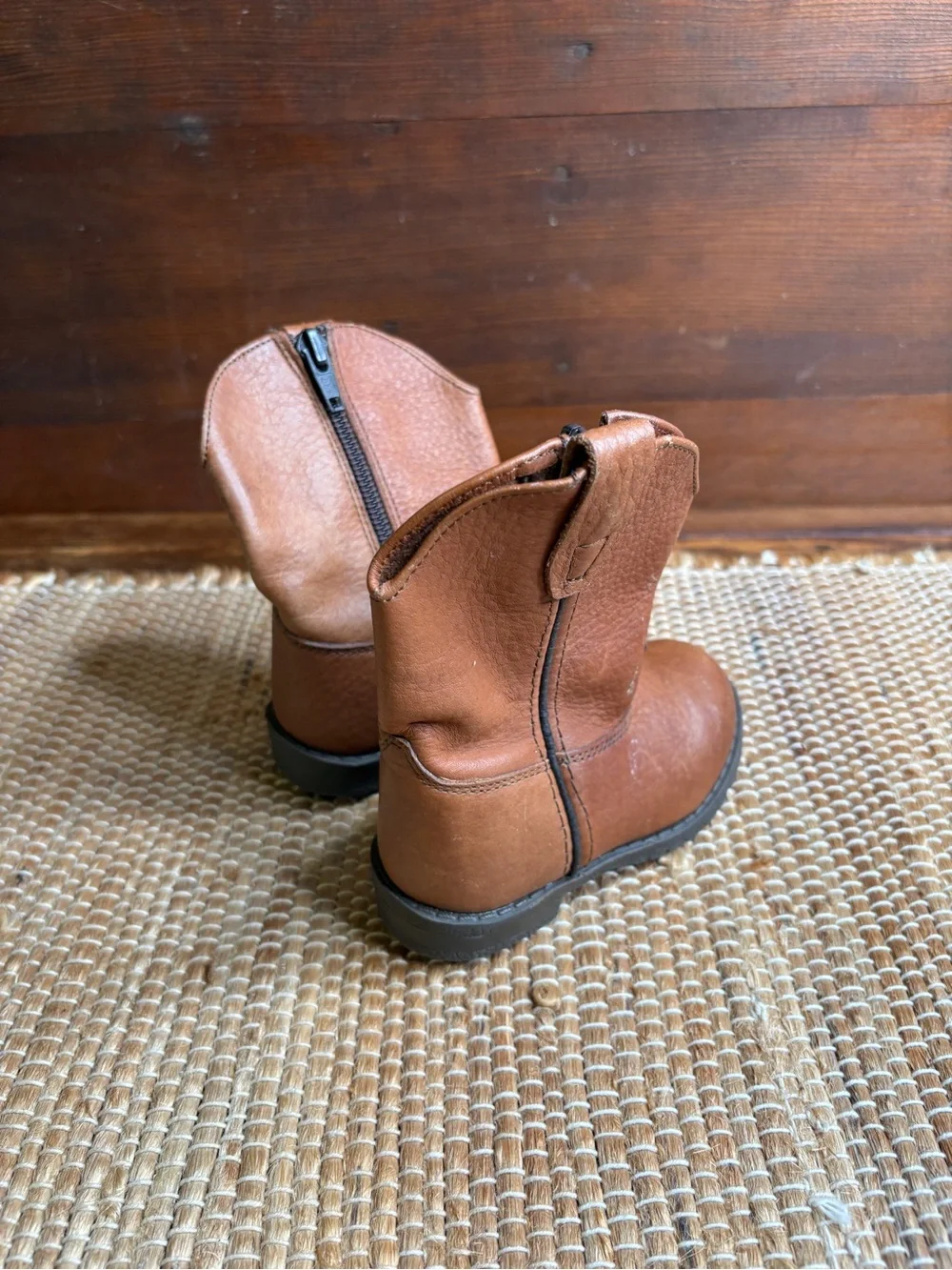Vintage Smoky Mountain Leather Cowboy Boots Tan Zip Entry Size Baby 6D